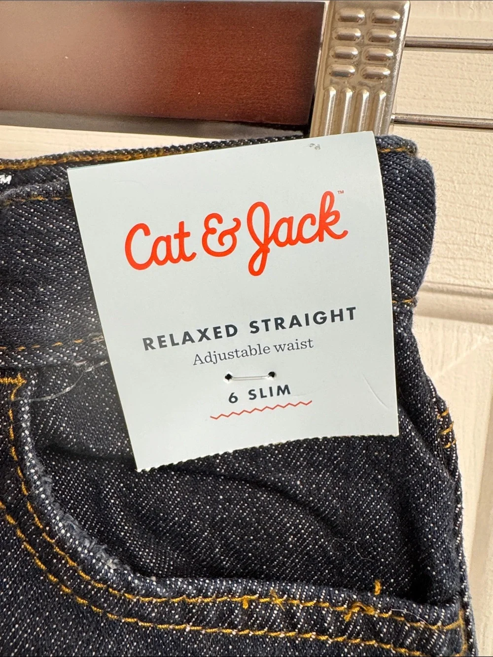 Cat & Jack Kids Relaxed Straight-Leg Blue Jeans, Adjustable Waist Size 6 Slim